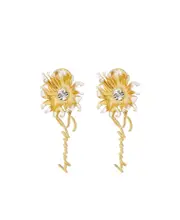 Daisy earrings in metal and enamel with crystal One size Yellow