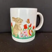 Easter Coffee Mug Ceramic Bunny Butterfly Tulips Easter Egg