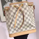 頂級二手LOUIS VUITTON LV NOE 灰白棋盤格抽繩束口金釦肩背包斜背包水桶包 N41220 N422