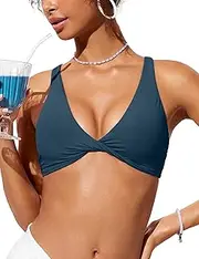 [CRZ YOGA] Womens V Neck Bikini Tops Twist Front Bathing Suit Tops Criss Cross Back Swim Top Padded