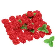250pcs Foam Rose Heads 1.4 Inch with 10pcs Leaves for DIY Crafts , Red