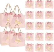 SHAIDOJIO 30Pack Small Thank You Gift Bags with Handle, Mini Pink Gift Bags Candy Bags Bulk with Bow Ribbon, Party Favor Bag for Wedding, Birthday, Bridal Shower, Baby Shower (5.5x2.5x4.7 Inch)