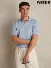 Reiss Soft Blue Duchie Merino Wool Open-Collar Polo Shirt (F74195) | $180