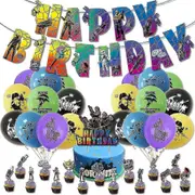 Fortnite Game Theme Birthday Party Supplies Balloons Kit Banner Cupcake Cake Toppers Decoration