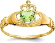 [JewelryWeb] 14k Solid Yellow Gold CZ Simulated Diamond Birth Month Irish Claddagh Celtic Trinity Knot Love Heart Ring Statement-Ring for Women in Choice of Birth Months