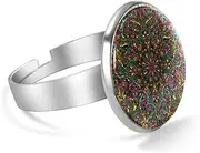 [FVQL] Stainless Steel Ring for Boys, Colorful Floral Peacock Feather
