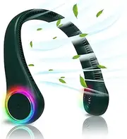 [GULAKI] Bladeless Portable Neck Fan - Rechargeable Hands Free USB Personal Fan Battery Operated with LED lights for Home Office Travel Indoor Outdoor (Dark Green)