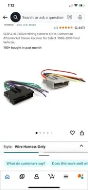 Scosche Radio Wiring Harness with Plug FDK11B