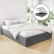 Artiss Double Bed Frame Platform Gas Lift Base Beds with Storage Bedroom Room Decor Home Furniture, Upholstered with Grey Faux Linen Fabric + Foam + Wood, Modern Design