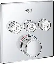 GROHE Grohtherm SmartControl - Concealed Square Thermostat for Shower or Bath (3 Valves, Push for ON-OFF, Turn for Volume Adjustment, Safety Button at 38°C, Requests Rapido SmartBox), Chrome, 29126000