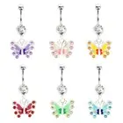 Colorful Butterfly Dangle Navel Ring Barbell Crystal Belly Button Steel Bar 10mm