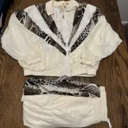 Vintage 80s Bill Blass Women’s Large Track Suit Set Animal Print Zip Active Wear
