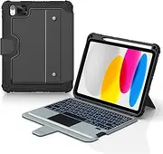 Nillkin iPad A16 (11th Gen)/10th Gen Case with Detachable Keyboard,Slide Camera Cover,7 Backlight Colors,Precise Trackpad,Compatible with iPad 11th/10th Generation (2025/2022),Black