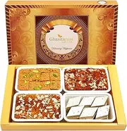 Ghasitaram Gifts Indian Sweets - Diwali Gifts Diwali Sweet - Big Box of Kaju Katli, Besan Barfi, Dodha Barfi and Milk Cake