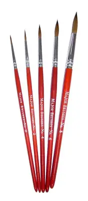 Set 5 Sable Paint Brushes Round Tip Assorted Size Artist Soft Brush Watercolour