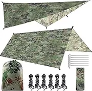 Hammock Rain Fly Tarp 10 x 10 FT Camping Tarp Shelter Protection Lightweight Ripstop Nylon Picnic Mat for Patio, Garden, Backyard Activities Camouflage One Size