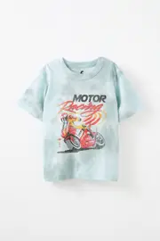 [Cotton On Kids] Cotton On Kids - Jonny Short Sleeve Graphic Print Tee - Frosty blue tie dye/motor racing 2 FROSTY BLUE TIE DYE/MOTOR RACING