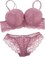 [WATIIFUFU] Valentine's Day Lace Bra and Panty Set Women's Underwear Nightwear Honeymoon for Her Purple