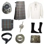 Men's Welsh Dragon Black Watch Weathered 9 PCS Scottish Traditional Kilt Outfit