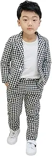 [Kromoc] Boys' One Button Checked Jacket & Pants Suit Set Two Pieces Notch Lapel for Banquet Christmas