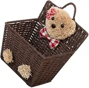 COMNESTBI Cartoon Bear Wicker Storage Basket Ergonomic Handle Woven Design for Nursery and Home Organization Stylish Hanging Container for Sundries