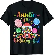 [X.Style] Auntie of The Birthday Girl Sweet Candy Birthday Party Theme ds131 T-Shirt (S) Black