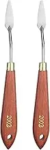 uxcell 2pcs Palette Knife Painting Tool 1.57" x 0.47" Stainless Steel Teardrop Blade 6.3" Length Spatula Painting Pallet Knives with Hole Beech Wood Handle for Acrylic Canvas, Red/Silver