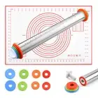 Stainless Steel Rolling Pin Easy Clean Dough Roller Adjustable Set with Silicone