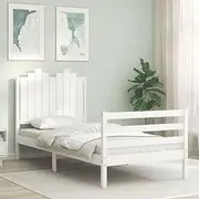 Solid Wood Bedframe White 90x190cm, Wooden Slats, Platform Bed, Metal Frame, Bedroom Furniture, Loft Beds