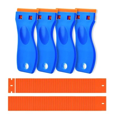 4 Pcs Plastic Razor Blade Scraper Tool with 100 Pcs Plastic Blades for Adhesive