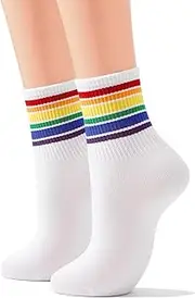 [Durio] Unisex Socks with Rainbow Pattern LGBTQ Socks Pride Sports Socks Striped Rainbow for Men and Women