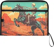YMXFXP Skeleton Ride Horse Expandable Filing Folder, 13-Pocket Funny Cute Design with Sticky Labels, A4 Letter Size Document Organizer for Office, School, Boys, Girls