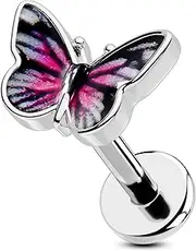 [OUFER Body Piercing] Labret Piercing Jewelry 16G Tragus Cartilage Forward Helix Stud Earrings Monroe 316L Stainless Steel Butterfly Medusa Flat Back Piercings Earring