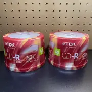 (2)-TDK CD-R 50 DISCS 52X 80 MIN 700MB Spindle Genuine Authentic New & Sealed