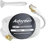 Adoreen Cat 6E Cat 7 Outdoor Ethernet Cable 50 FT White, High Speed Shielded Network Cable, S/FTP, POE, 26AWG OFC, Heavy-Duty Waterproof Direct Burial Cat 6A Internet Cable RJ45 LAN Cord+Ties-WH