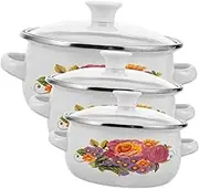 ULTECHNOVO 3Pcs Kitchen Enamel Stackable Pot Double Handled Cooking Pots Decorative Practical Cookware for Home Kitchen Compact Easy to Clean