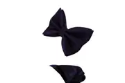 Mens Midnight Purple Plain Coloured Checkered Bow Tie & Matching Pocket Square Set