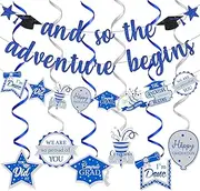 Blue and White And So The Adventure Begins Banner Blue and White Graduation Party Decorations 2023 Blue Graduation Decorations Class of 2023 Graduation Party Decorations 2023 Blue