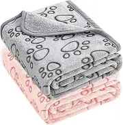 Soft Pet Blanket 2 Pack for Dogs and Cats Plush Fabric 41x31 Inches Fuzzy Flannel Paw Print Blanket Durable Machine Washable Pet Blanket for Sofa Bed Crate Car Comfortable for Medium Large Pets