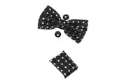 Mens Black Diamond Matching Bow Tie, Pocket Square & Cuff Links Set