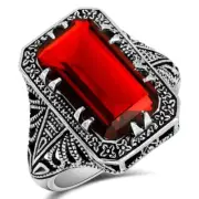8CT Natural Fire Garnet 925 Solid Sterling Silver Art Nouveau Ring Sz 7
