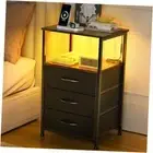 Nightstand with Drawers, Bedside Table with Open Shelf, Brown and Black