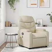 Cream Massage Recliner Chair Faux Leather, Reclining Sofa for Living Room, Adjustable Lounge Seat for Elderly, Chairs Padded & Recliners for Small Spaces