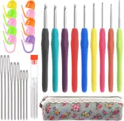 29Pcs Crochet Hooks Set with Ergonomic Handle Crochet Hooks(2-6Mm), Large-Eye Bl