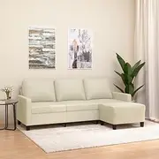 'vidaXL 3-Seater Sofa and Footstool Set in Cream Faux Leather - Contemporary Style Lounge Seating for Living Room or Office, Durable and Comfortable