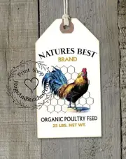 Hang Tags PRIMITIVE ROOSTER CHICKEN FEED POULTRY FEEDSACK TAGS #1214 Gift Tags
