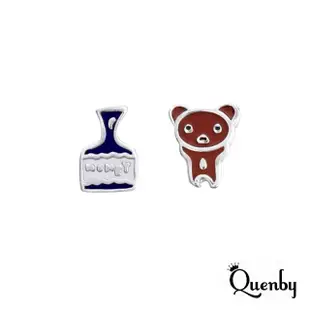 【Quenby】925純銀 小巧精緻小熊啤酒貼耳耳環/耳針(飾品/配件/