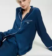 NEW IN BOX PETER ALEXANDER NAVY POLY SATIN TOP PANTS PJ SET WOMENS LARGE RRP$139