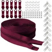 10 Yard Nylon Zipper Tape for Sewing Dark Red Coil Zippers with 10 Bulk Metal...
