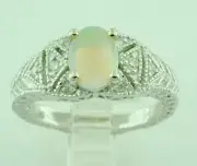 14k Solid White GoldNatural Australian Opal Natural Diamond Ring 0.67 ct